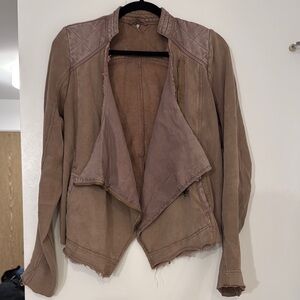 Free People Tan Utility Jacket with Open Front and Draped Collar